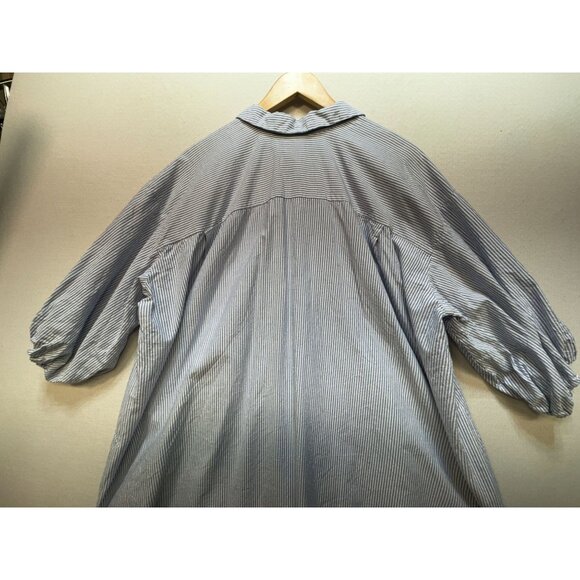 Zara Womens Shirt Blouse Button Down Sz S White Blue Striped Balloon Half Sleeve - Picture 9 of 10